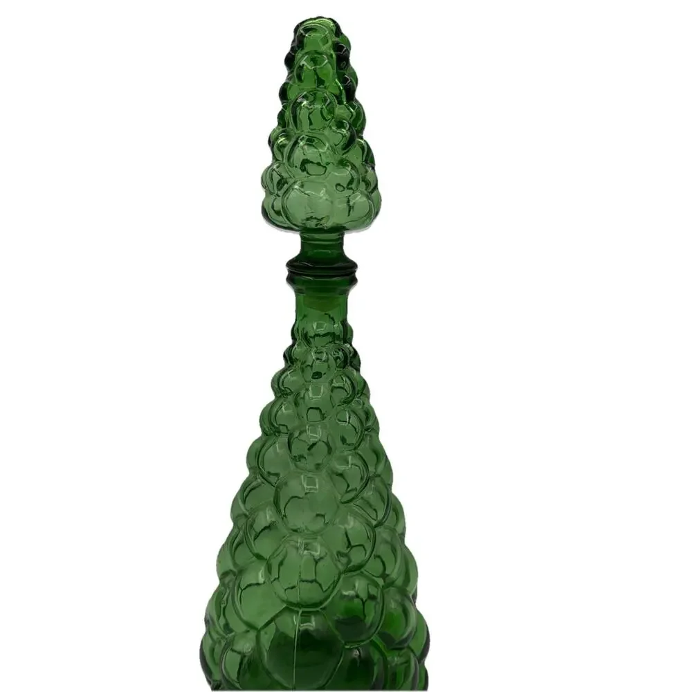 Vintage Italian Green Glass Genie Bottle Bulging Bubble Stopper MCM 60s 70s